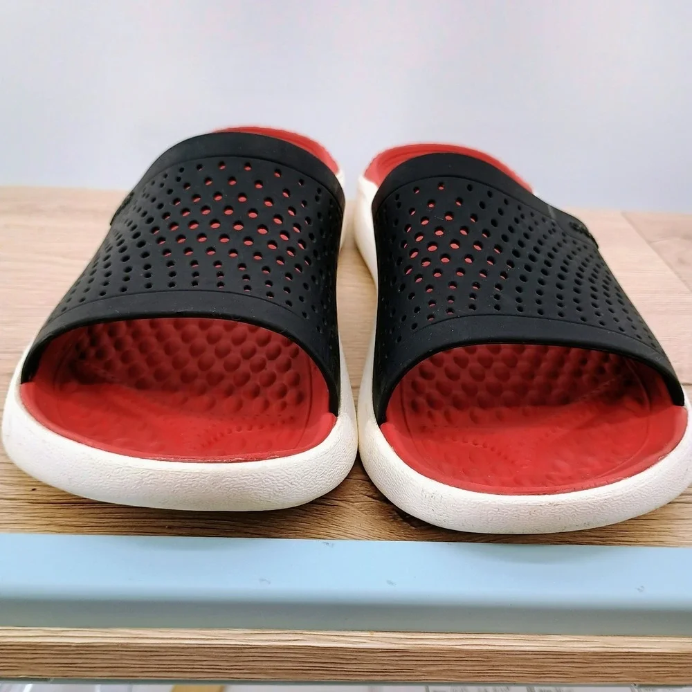 Crocs LiteRide Slide Mens 9 Black Red Pepper Athletic Comfort Sandals